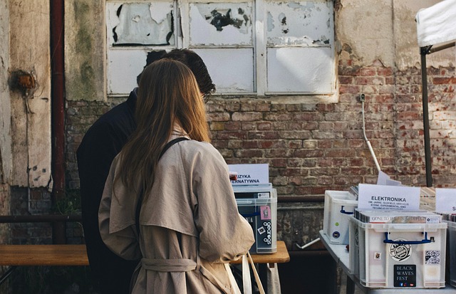 customers browsing bookstore shelves